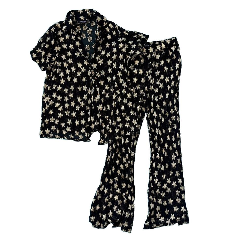Nasty Gal Size 4 Small Star Printed Sheer Lounge Set Women’s Two Piece Button